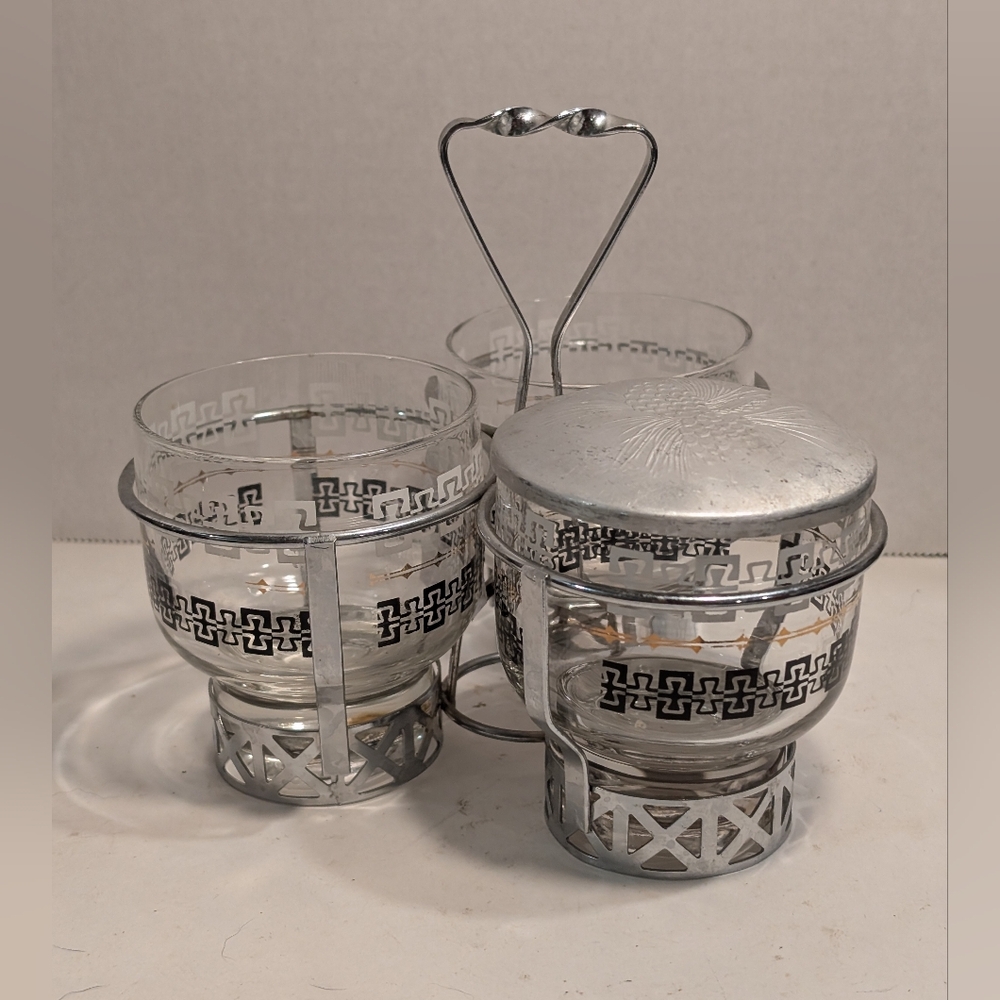 Mid-Century Libbey Glass condiment caddy, likely from the 1960s.